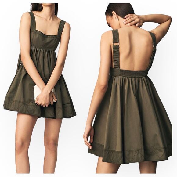 Anthropologie Dresses & Skirts - Pilcro by Anthropologie Square-Neck Utility Babydoll Dress in Olive size XS NWT